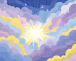 ©  Sheton - 벡터 스타일의 밝은 만화 구름과 빛 배경