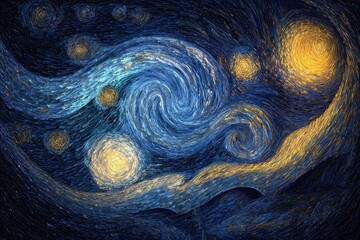 Wall Mural - Enchanted Dream Swirl: A Captivating Starry Night with Moonlit Fantasy Vibes