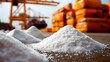 © Juan - White salt piles industrial landscape bulk raw ingredient storage composition
