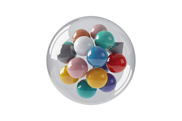 Wall Mural - Colorful glossy spheres inside a transparent glass ball on a transparent background. background removed