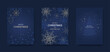 © sunshinys - Merry Christmas and Happy New Year! Greeting card or invitation template featuring a Christmas tree and snowflakes on a blue background.