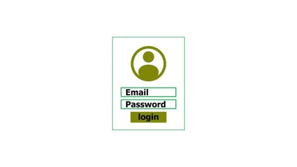 Wall Mural - Simple login interface design with icon email and password fields and login button lime green color animation. black background 4k video.
