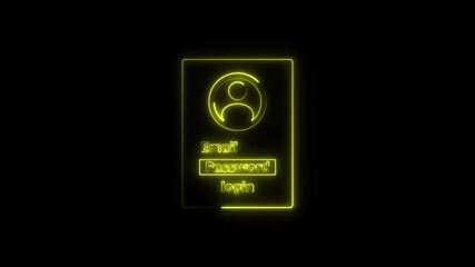 Wall Mural - Simple login interface design with icon email and password fields and login button neon bright lime green color animation. black background 4k video.
