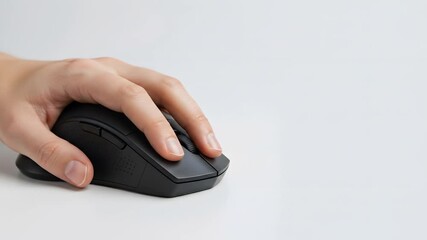 Hand holding modern wireless computer mouse