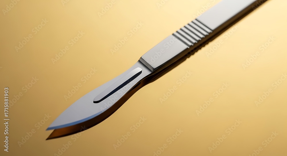 Precision Surgical Instrument Scalpel Tool on a Golden Surface Backdrop ...