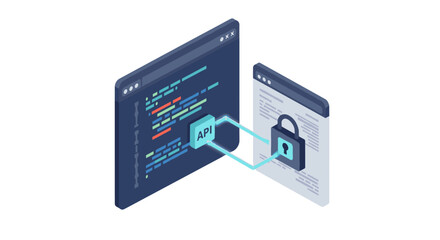 Api security vector illustration: digital protection concept in isometric style for technology design