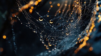 Dew-kissed spiderweb intricate details