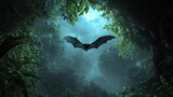 Dark, mysterious bat in a lush jungle