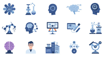Ai technology and innovation in science and medicine concept icons