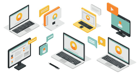 Isometric digital communication devices and social media interfaces