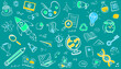 © 365 days studio - Education doodle background with science and school icons. Creative hand-drawn vector pattern for a back to school theme, e-learning, and classroom design. Seamless texture for a website or presentati