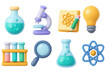 © Ophelia - Colorful 3d science icons featuring microscope, lab equipment, and creative elements