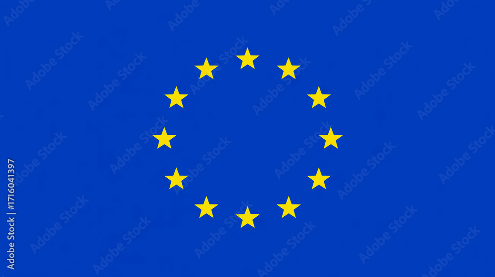 European Union flag with a circle of yellow stars on a blue background ...
