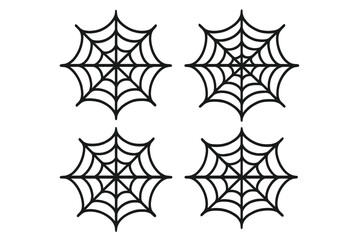 Set of spiderweb icons. Black cobweb symbols for Halloween design. Spooky scary spider web vector illustrations. Graphic trap line art for horror or gothic party invitation.