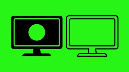 4K animation of monitor icon with flashing play button symbolizing video streaming on green screen