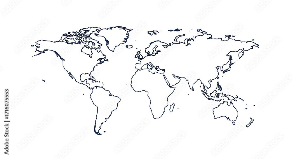 Simple outline world map illustration, a clean and modern depiction of