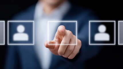 Interactive technology, person engaging with modern touch screen interface user
