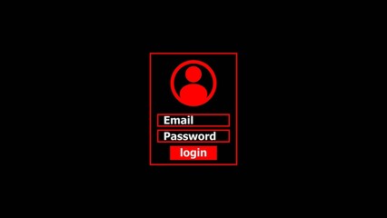 Wall Mural - Simple login interface design with icon email and password fields and login button red color 4k illustration. black background 4k illustration.