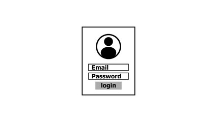 Simple login interface design with icon email and password fields and login button lime green color animation. black background 4k video.
