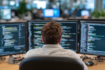 Software Developer Working on Multiple Screens.