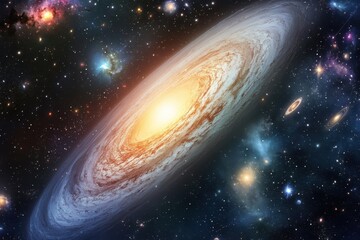 Wall Mural - Swirling galaxy lights up the cosmos with vibrant colors and intricate structures