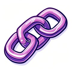 Three dimensional illustration of three interconnected, shiny, purple links forming a chain against a white background.  The links have a glossy appearance and cast a subtle shadow