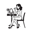 © Zulkifli - Black and white line art of a beautiful woman doing makeup at dressing table with mirror illustration
