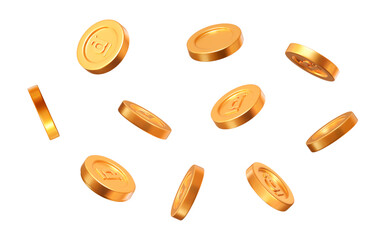 Wall Mural - 3d flying vietnam dong golden coins with different angles. stock vector illustration on isolated bac