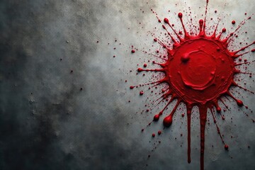 Wall Mural - a stark grey background accentuates a splatter of crimson, suggesting intense, unseen violence the t