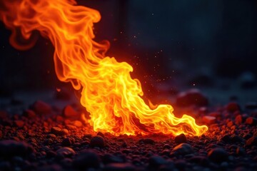 Wall Mural - a vibrant, intensely bright flame casting a dramatic, warm light, illuminating the surrounding darkn
