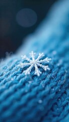 Wall Mural - A single, delicate snowflake rests on a soft, blue winter sweater, exuding calm and serenity Perfect for winter themes, relaxation, and peaceful imagery , textile, beautiful
