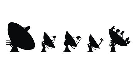 Array of satellite dishes receiving signals communication technology broadcasting network transmission vector
