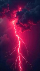 Wall Mural - A vibrant, electric red bolt striking a dark, stormy sky The intense flash illuminates the clouds with dramatic lighting Perfect for energy, power, and speed concepts , color, graphic