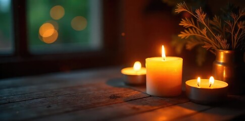 Wall Mural - Warm, flickering candlelight illuminates a cozy scene, casting dancing shadows on nearby surfaces Perfect for ambiance, relaxation, and home decor themes , intimate, still life, cozy