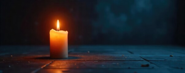 Wall Mural - a single, flickering candle casts a warm glow on a cold, empty room, highlighting the stark loneline