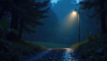 Wall Mural - a single, soft light illuminates the darkness of midnight, casting a gentle glow on surrounding obje