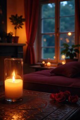Wall Mural - warm, inviting interior scene illuminated by the soft glow of candlelight cozy atmosphere, perfect f