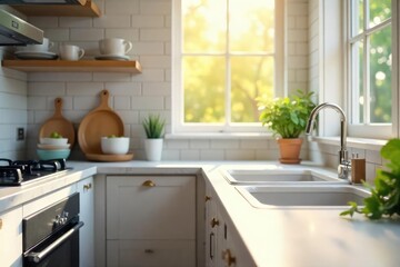 Wall Mural - a sparkling clean kitchen, countertops wiped down, dishes gleaming, sink spotless, ready for the day