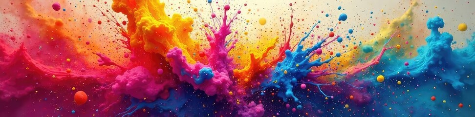 Wall Mural - a vibrant paint explosion, colors swirling and mixing, representing the energetic birth of a creativ