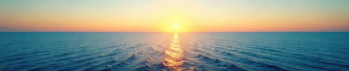Wall Mural - vast, unbroken expanse of calm ocean meeting the horizon under a clear sky perfect for travel, seren