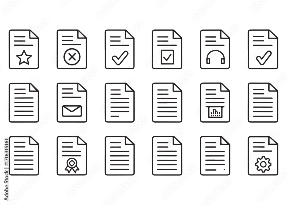 Document and File Icons Collection Representing Various Operations and ...