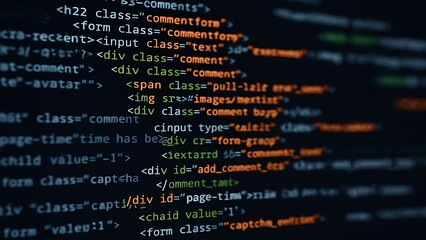 Code, HTML, php web programming source code. Cjding, programming, development concept. Abstract code background.