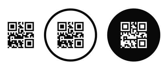 Modern black outline QR code icon design. Simple glyph representing smartphone scanning and quick access to links or apps. Vector symbol of a business card QR code