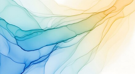 Canvas Print - flowing blue and yellow abstract ink waves on white background fluid liquid