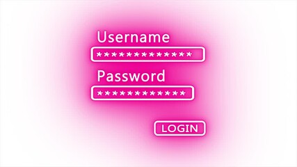 Glowing neon username and security password on computer screen. Login and digital safety concept