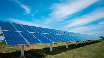Solar Panel Farm Under a Blue Sky Generating Clean Renewable Energy