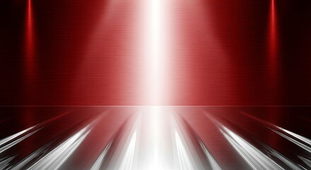 Canvas Print - Red Brushed Metal Background with Bright White Spotlight and Reflections Keywords: red, brushed, metal