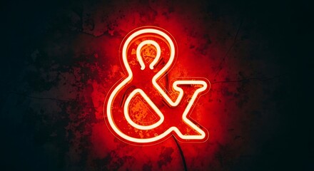 Canvas Print - Red Neon Ampersand Sign on Textured Wall neon sign symbol