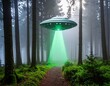 © Hexden - Flying Saucer Emitting Light Beam in Forest