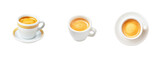 Three Espresso Cups, Coffee Beverage and Morning Energy Booster, Isolated on Black PNG Set Transparent Background